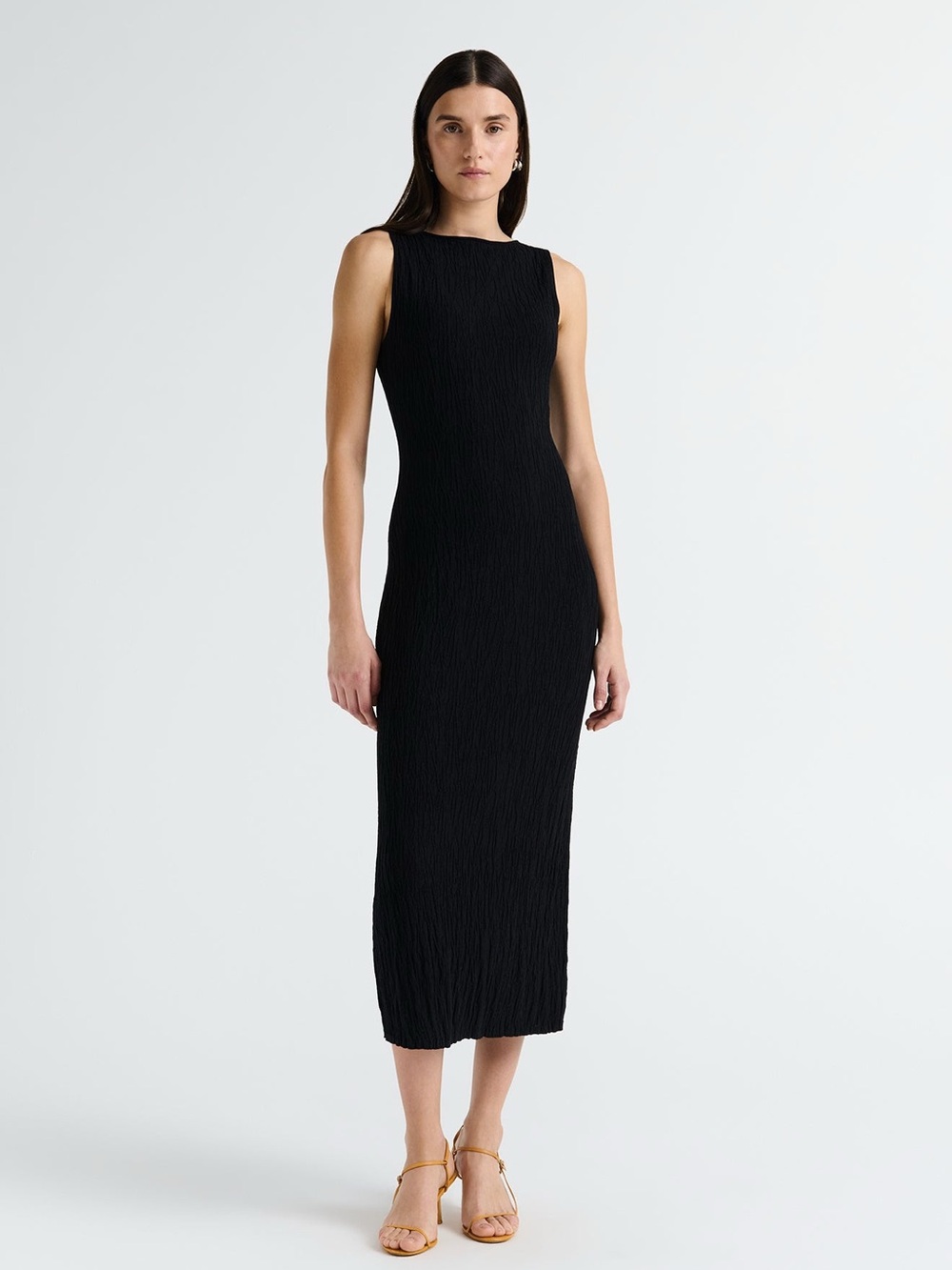 LIMITED EDITION Anna Quan LINEN Black Textured Sleeveless Midi Dress